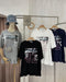 Women Casual Printed Bows Decor Frill Border T-Shirts